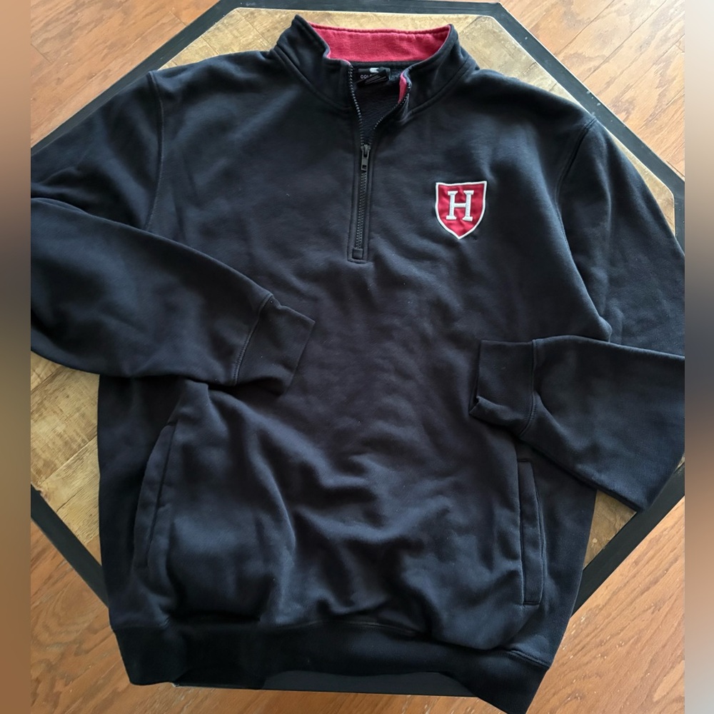 Harvard Black and Red Zip-Up Men's Sweater with Logo - EUC